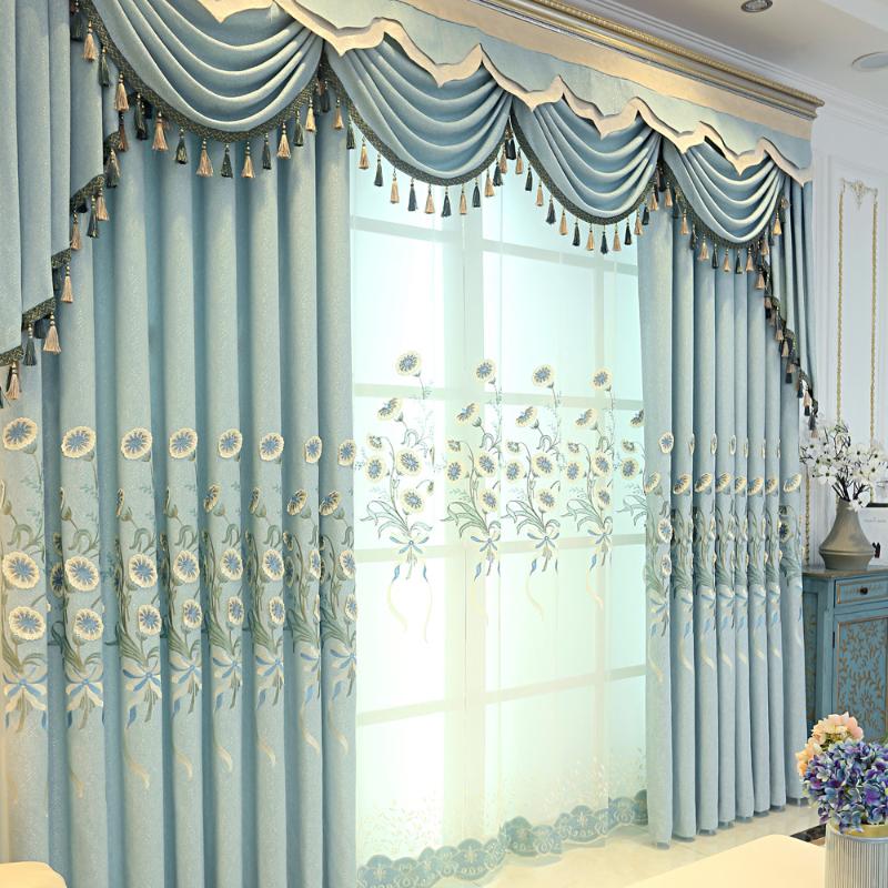 

Fabric Factory Direct Morning Glory Relief Northern European Curtain Living Room Bedroom Shade Curtain Finished Product, Tulle