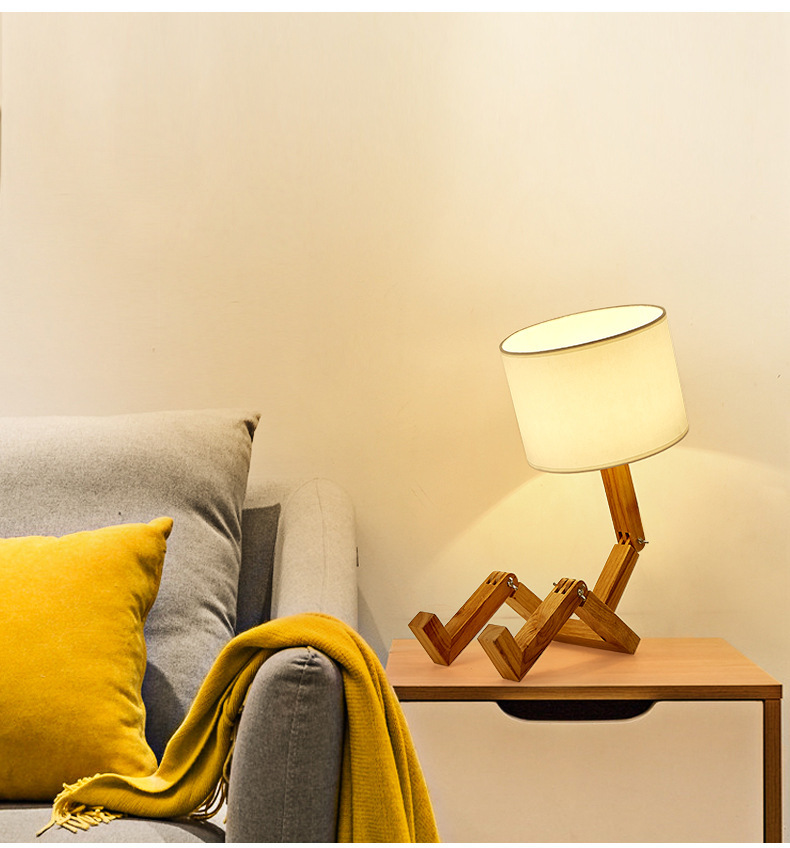 Lámparas de Mesa plegables en forma de Robot de madera  lampara de lino  escritorio sombra  creativa  moda europea  estudio  dormitorio  mesita de noche  WJB41611 