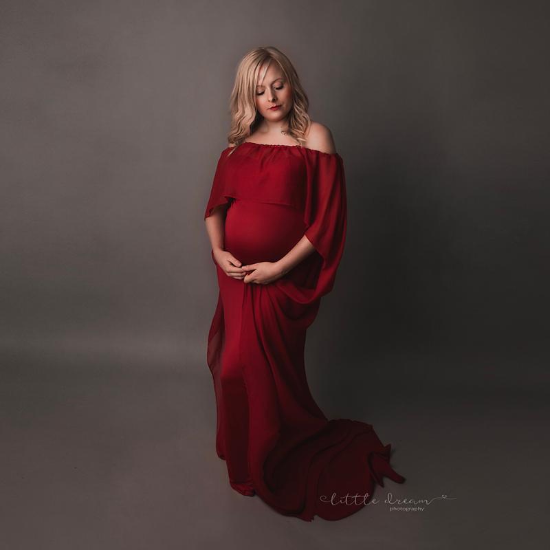 

D&J Maternity Pregnant Female Dresses White Chiffon Long Dress Cloak Cape Maternity Photography Props for Pregnant Women, Ivory
