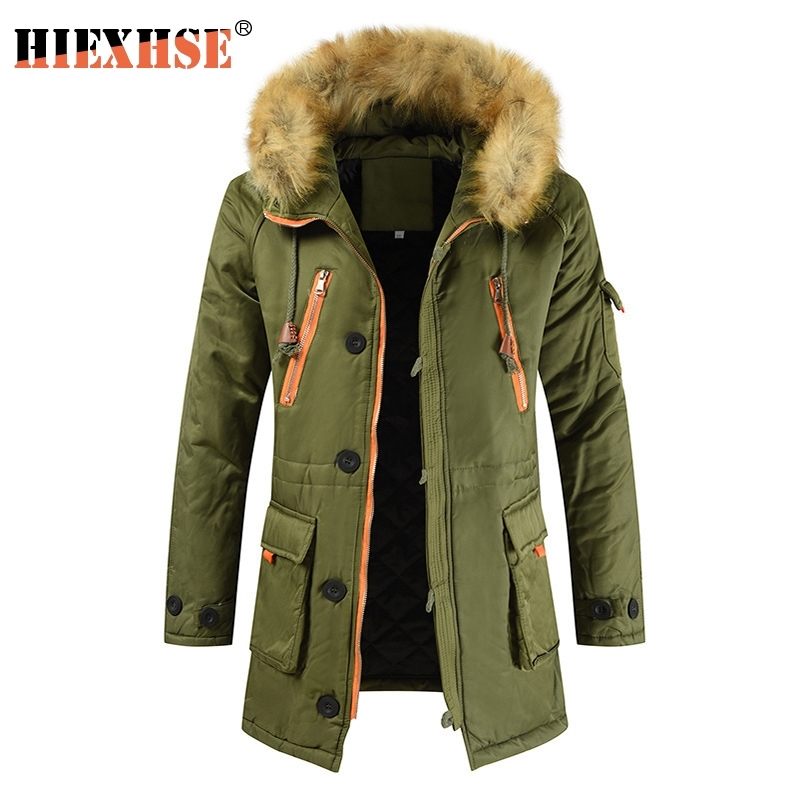 

HIEXHSE Winter Jacket Men Parka Coat Brand Padded Artificial Fur Medium-long Thick Parkas Snowjacket Coat Warm Clothing 201111, Black