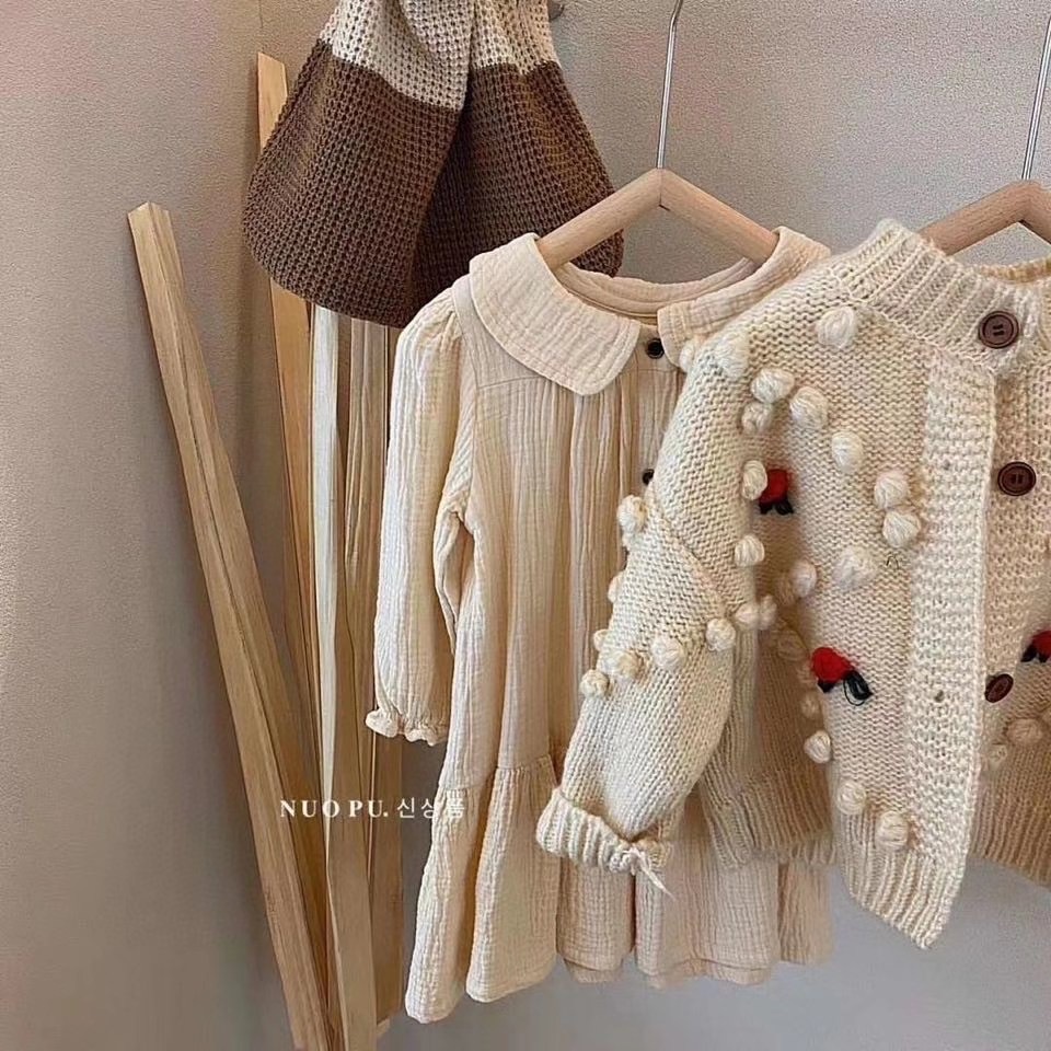 

EnkeliBB Korea Style Toddler Girl Winter Knitted Coats Pop Corn Top Children Cute Loose Style Button Cardigans Clothes 0930, Blue;gray