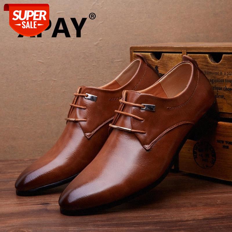 

XPAY Men Leather Shoes Man Business Dress Classic Style Flats Brown Black Lace Up Pointed Toe Shoe For Men Oxford Shoes #hY4r