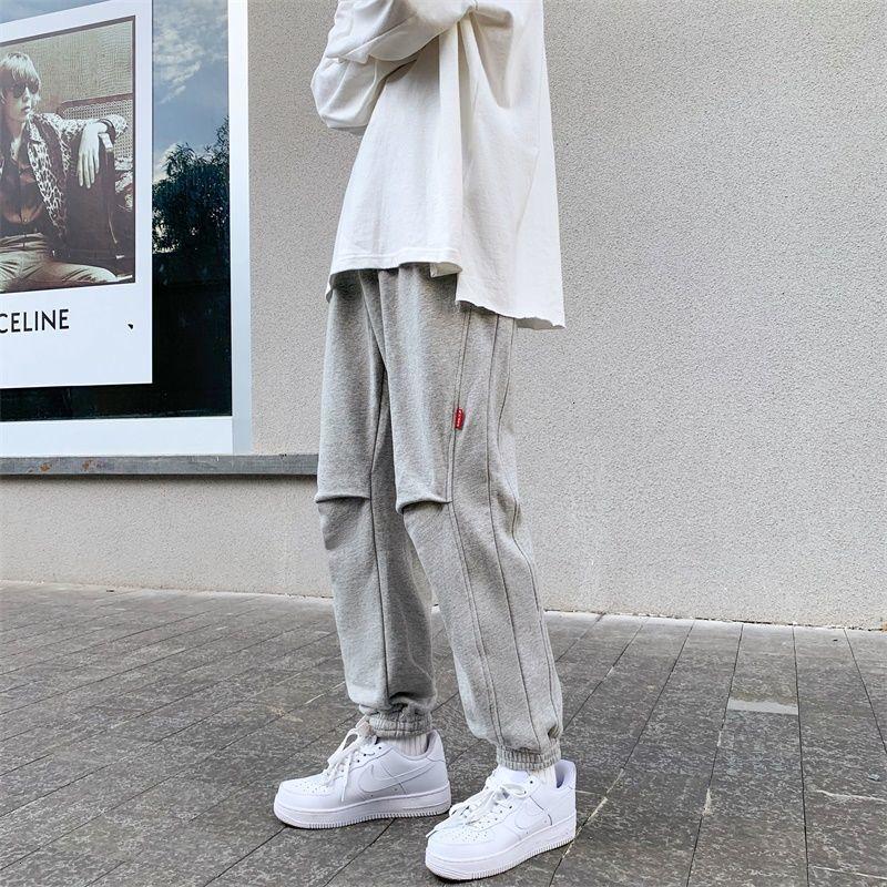 

Men's Solid Color Oversized Sweatpants New Casual Man Loose Ankle-Length Trousers Korean Style Fashion Male Bottoms, Black