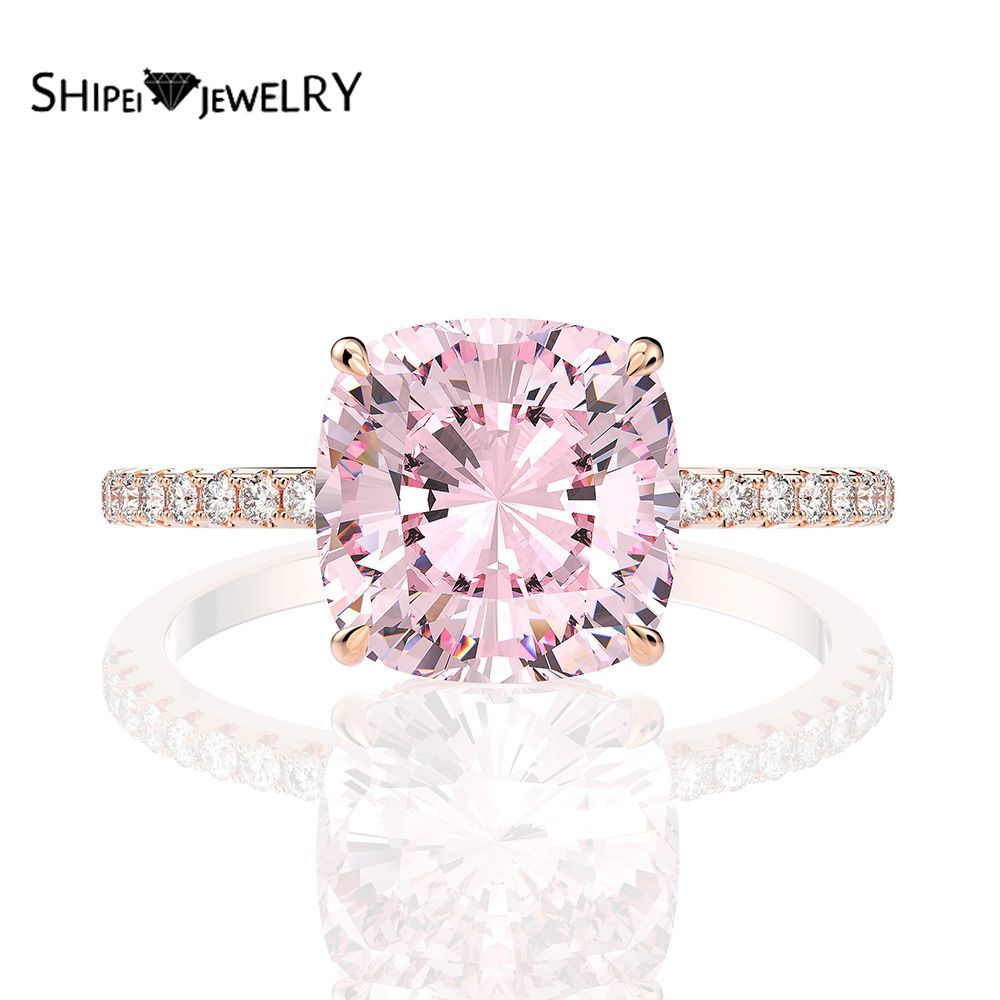 

Shipei 925 Sterling Silver Radiant Pink Greated Moissanite Diamonds Gemstone Wedding Fine Jewelry Engagement Rose Gold Rings J0112