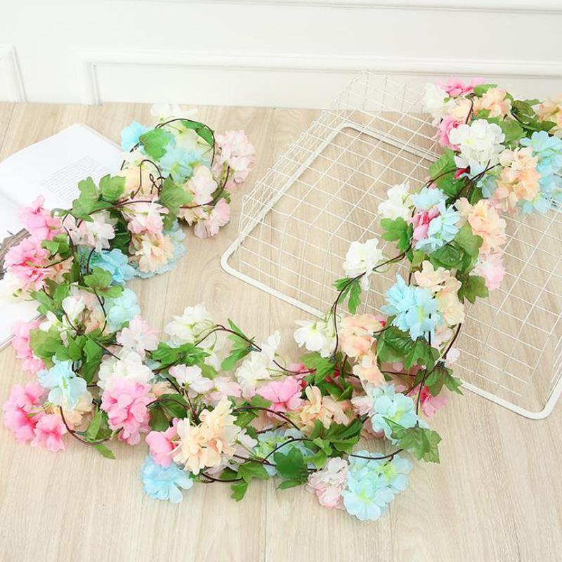 

Simulation cherry Artificial Sakura Rattan Wedding Arch decoration Vine plan fake flowers Home party decor Silk Ivy wall Hanging