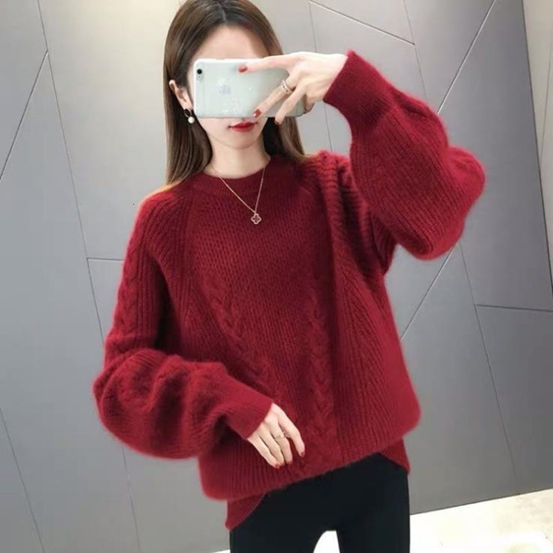 

New Solid-colored Shirt Winter Released Feminine From Round Neck Sweater X4gy, Blue