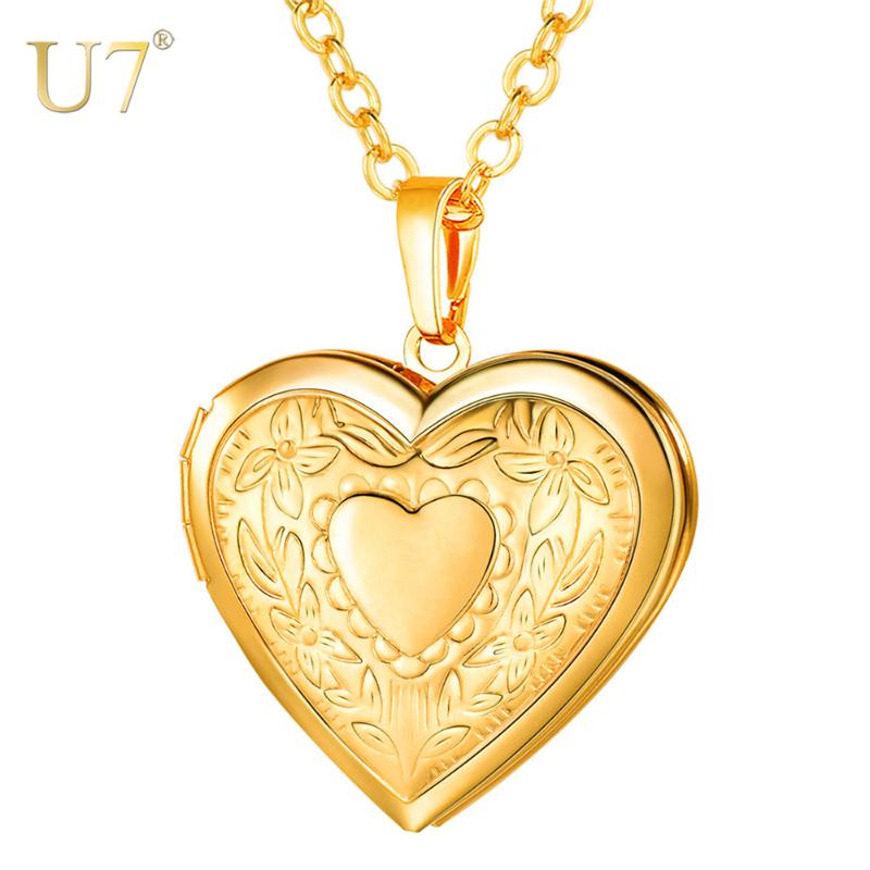 

U7 Floating Heart Locket Necklace Pendant Women Jewelry Bridesmaid Mother's Day Gift Vintage Photo Necklace Minimalist P318