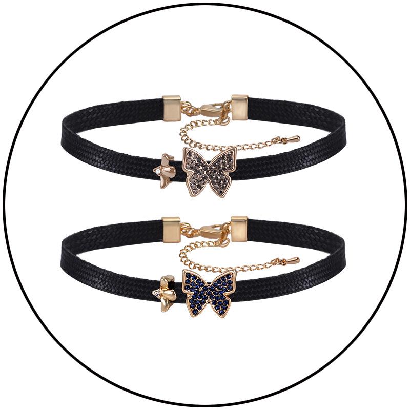 

Chokers Rhinestone Butterfly Choker Necklace Short Female Clavicle Black Leather Chain For Women Party Jewelry Collares Mujer
