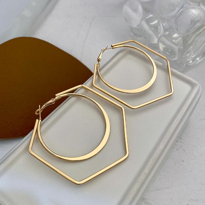 

Hoop & Huggie Lifefontier Trendy Korean Chic Geometric Big Earrings For Women Exaggerated Hollow Circle Round Earring Female Punk Jewelry