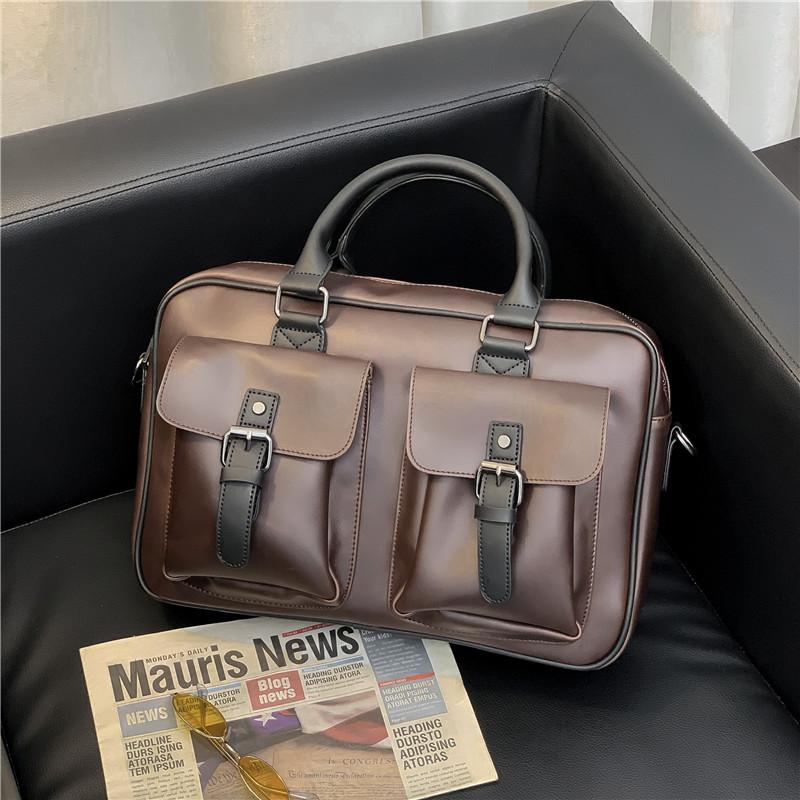 

Outdoor Retro Men's Crazy Horse PU Leather Document Messenger Bag Portable Business Briefcase Shoulder Personality HandbagLD911, Color1