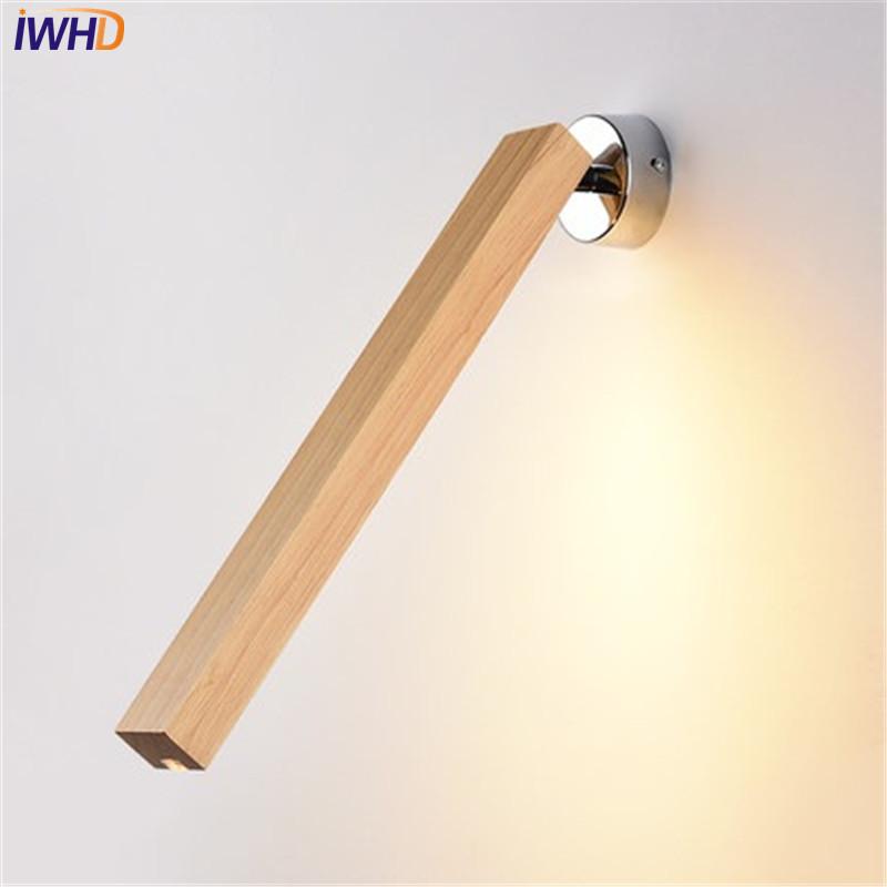 

IWHD Nordic Simple Modern Wall Sconce Adjustable Creative Solid Wood LED Wall Light Fixtures Bedside Lamp Indoor Lighting