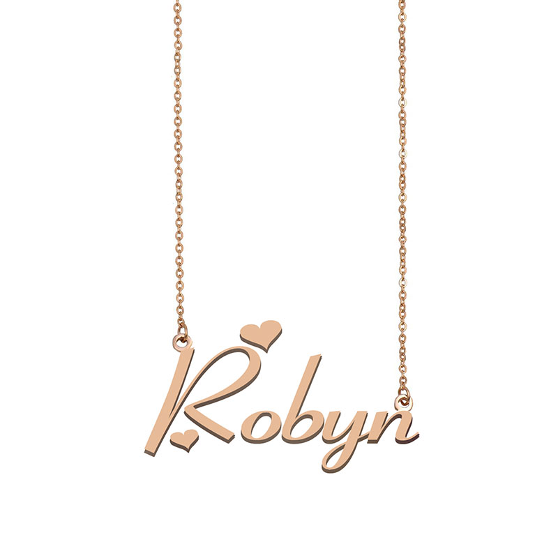 

Robyn Name Necklace Custom Nameplate Pendant for Women Girls Birthday Gift Kids Best Friends Jewelry 18k Gold Plated Stainless Steel, Silver