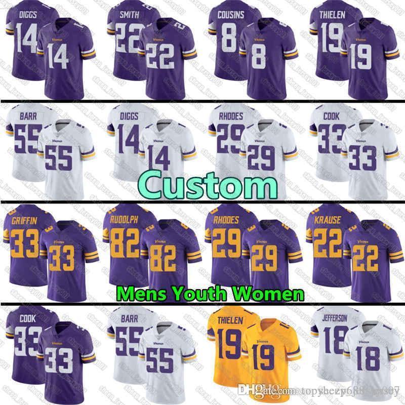 

Mens MinnesotaViking Adam Thielen 19 Kirk Cousins 8Harrison Smith 22 Dalvin Cook 33 Jefferson Justin 18 Danielle Hunter Football Jersey, Custom youth (weijingren)