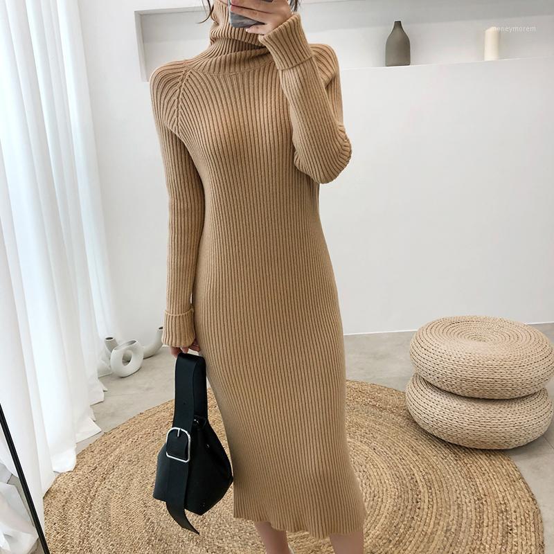 

new winter long turtleneck thick dress women solid color long sleeve knitting warm sweater dress1, Beige