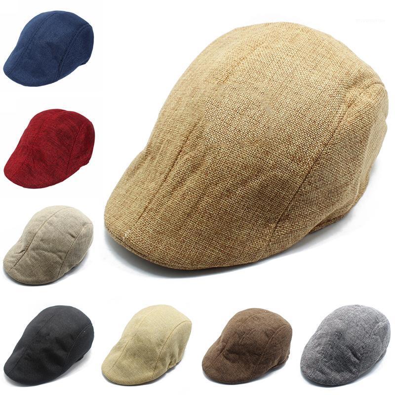 

New Fashion Men Women Cotton Linen Beret Cap Ivy riving Sun Flat Cabbie Newsboy Hat Unisex Berets1, Beige