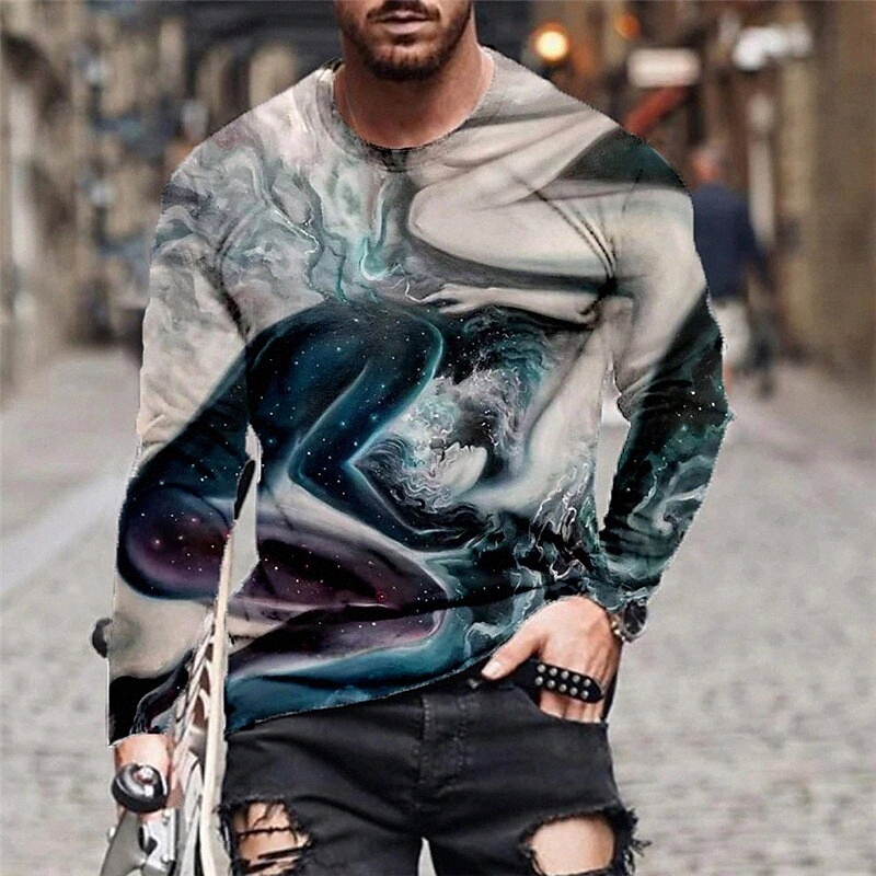 Men's Tee T shirt Shirt 3D Print Graphic Oil Painting Plus Size Crew Neck Casual Daily Print Long Sleeve Tops Basic Designer Slim Fit Big an