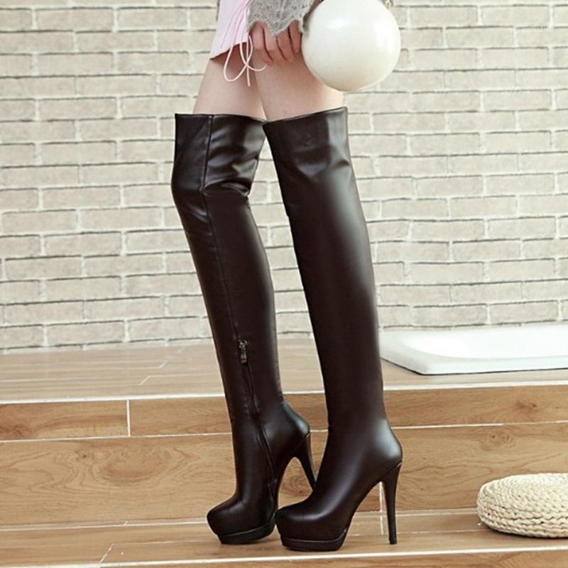 

Sexy Fashion Over the Knee Boots Thin High Heel Thigh high Boots PU leather Platform Party Night club Shoes Woman White Black1
