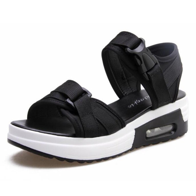 

New Women's with Casual Thick Soles Muffin Plain Sandals Female Wildsneakers Wai8, Black