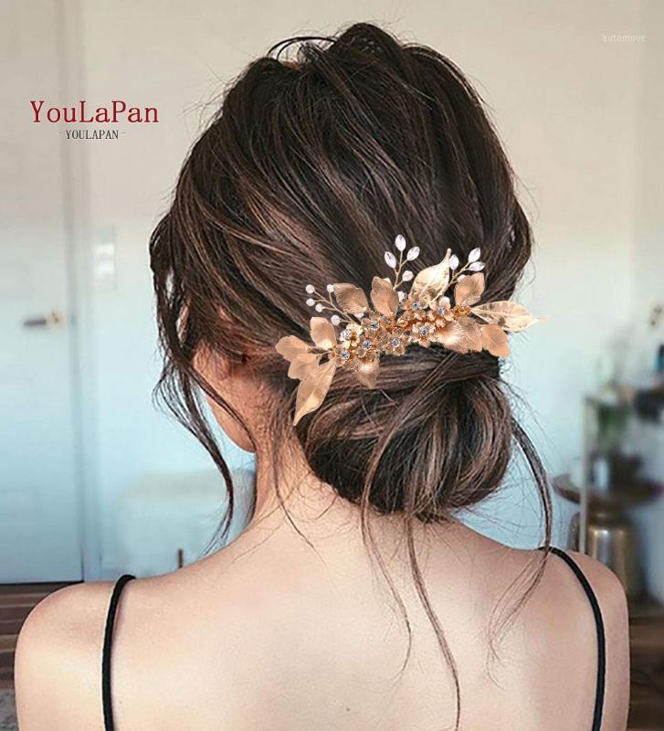 

YouLaPan HP297 Golden Leaves Bride Hair Accessory Wedding Hair Combs Piece Woman's Wedding Accessories Crystal Comb1