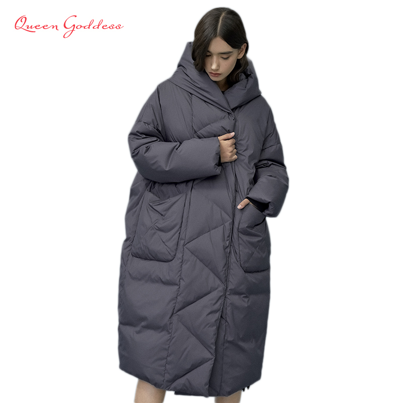

Winter and Autumn Outwear Women White Duck X-Long Down Warm Jacket in Hooded Fashion Cocoon Parkas Plus Size 7XL Design 210204, Red