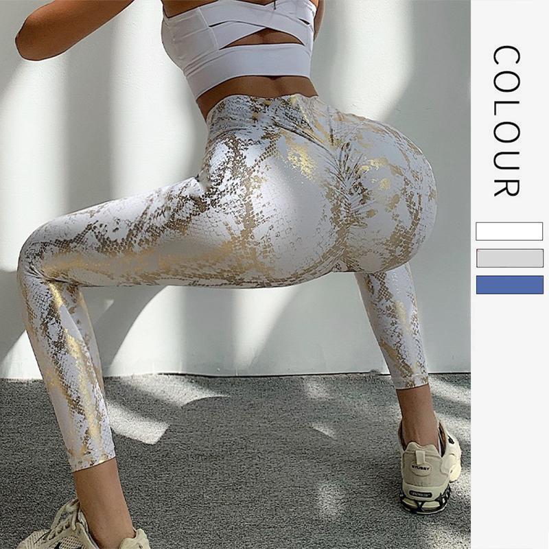 

KE leggings snakeskin pattern peach hip fitness pants high waist tight sexy stretch yoga pants autumn, Blanco