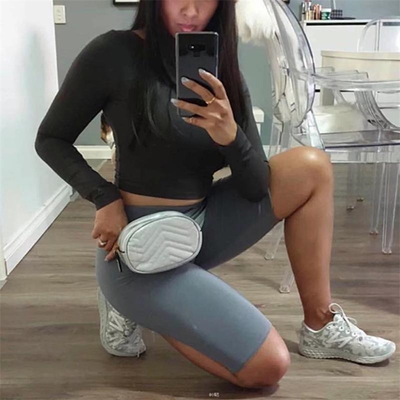 

Reflective women high summer punk sweatpants biker neon green orange Elastic waist black shorts Y200414, Dark grey