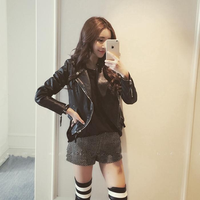 

Fashion Women' PU Leather Jacket Short Slim Jaqueta De Couro Feminino O-Neck Black Gray Female Coats Jackets CJ321