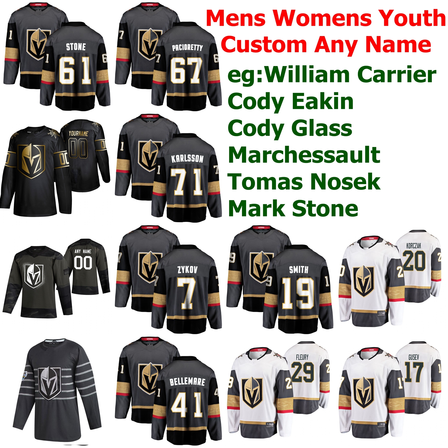 

Vegas Golden Knights Hockey Jerseys 19 Brendan Brisson Jersey Marc-Andre Fleury 75 Ryan Reaves 71 William Karlsson Mark Stone Custom Stitched, Womens black 2019 golden edition