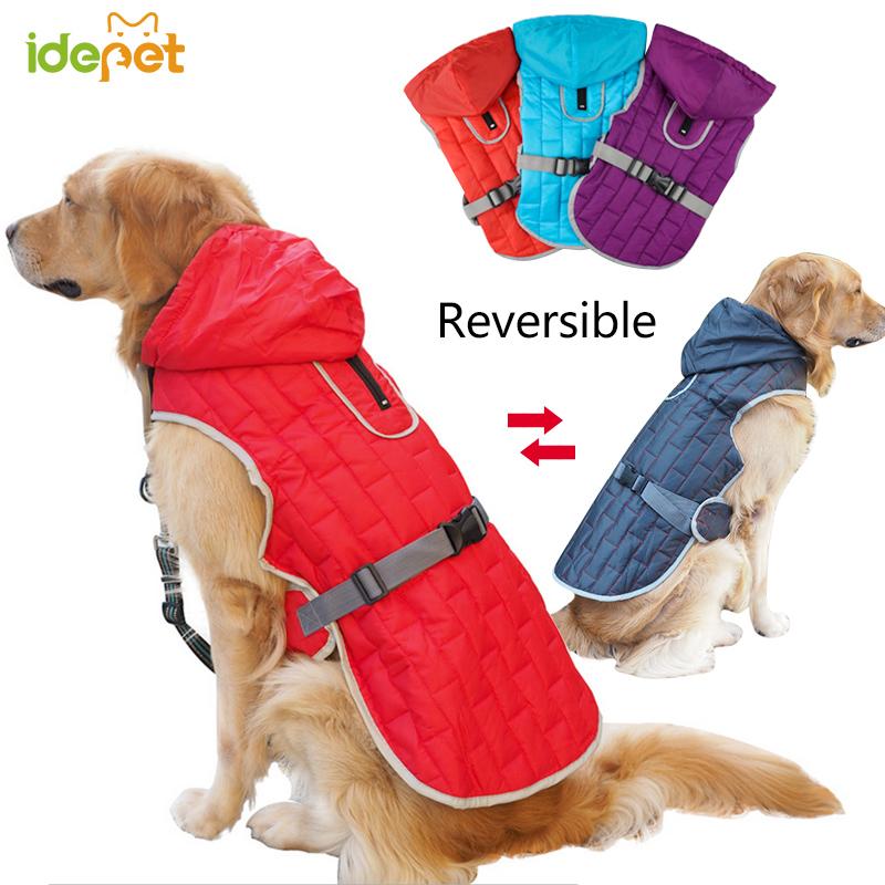 

Winter Warm Dog Coat Jacket Clothes Vest Waterproof Raincoat Jacket for Big Large Middle Dog Reflective Double Side Clothes 25, Purple reverse grey