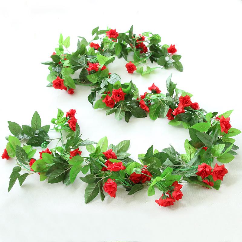 

Fake silk rose flower garlands for weddings floral garlands flower vine artificial wedding arch wall hanging decoration string, Pink