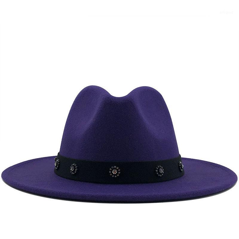 

Wide Brim Hats Men Women Wool Felt Fedora Panama Hat With Diamond Decoration Jazz Trilby Cap Party Formal Top In Pink,black1, Khaki