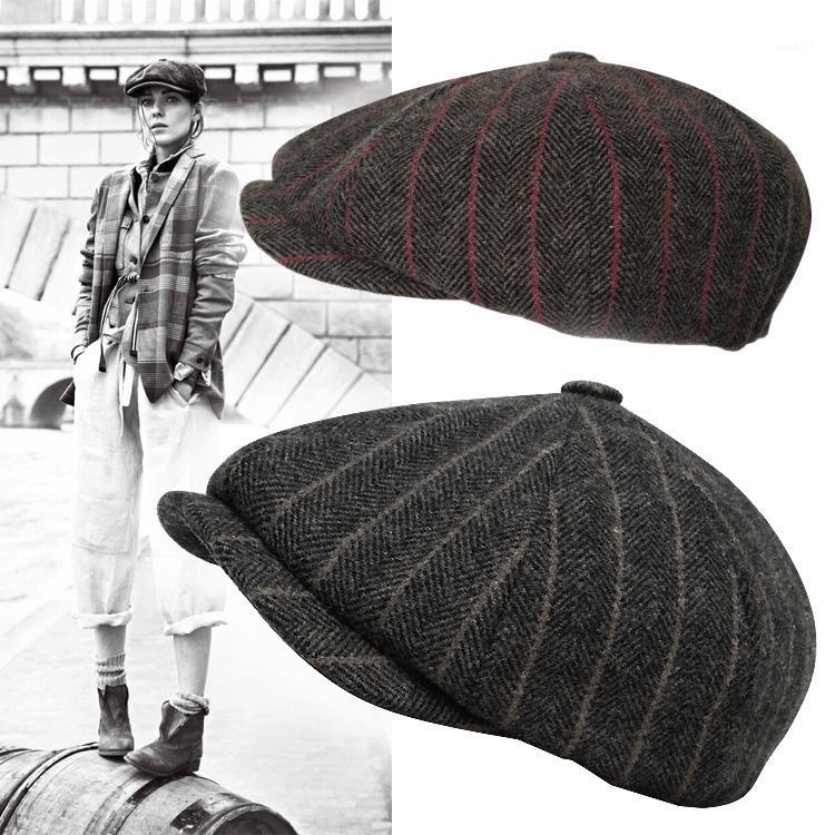 

British Retro Beret Men Women Octagon Hats Striped Hat Black Men's Newsboy Hat Adult1, Color3