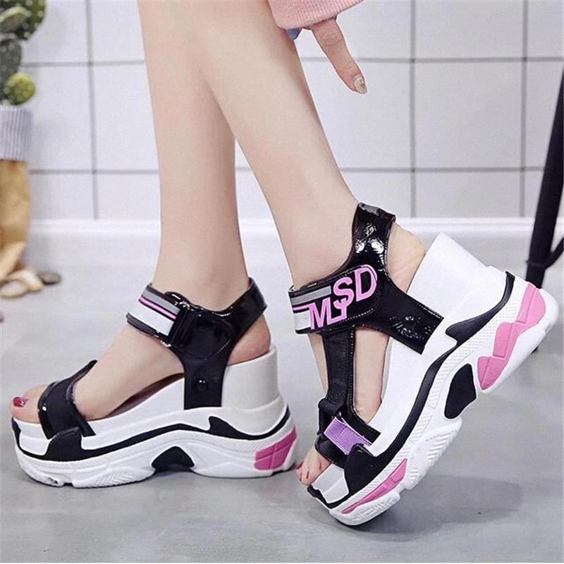 

10cm/3.9"" Height Wedge Sandals Women's Chunky Shoes Woman Fashion Summer Platform Open Toed Sandals Thick Bottom Beach Shoes #vb8t, Black
