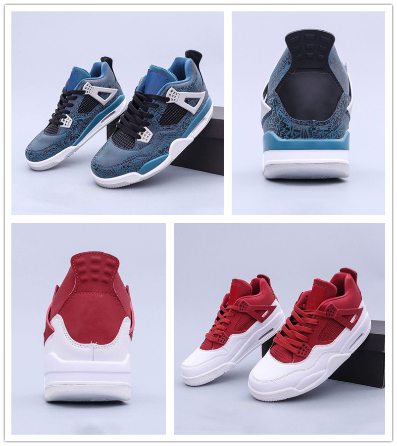 

4 SE Green Laser Red Jumpman Men Basketball Shoes White 4s Mens Athletic Sports Sneakers With box