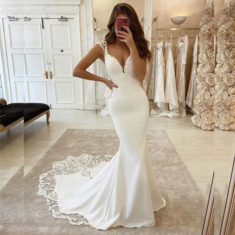 

2021 New Wedding Dresses No of Sexy White Mermaid with Cleavage v Lace Satin Gown Custom-made From the Country Dressed As 0PT6