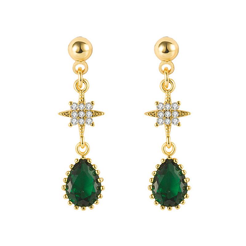 

Dangle & Chandelier Vintage Fashion Stars Green Crystal Emerald Gemstones Drop Earrings For Women Gold Color Jewelry Bijoux Party Accessorie, Silver