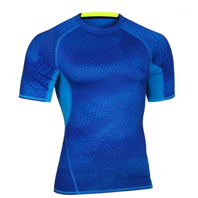 

MA20 Men's Fish Scale Printing Compression Tights Shirt Running Fitness Gym Sweatshirts Shirt Outdoor Male Tops Tee Sport Top1, Blue
