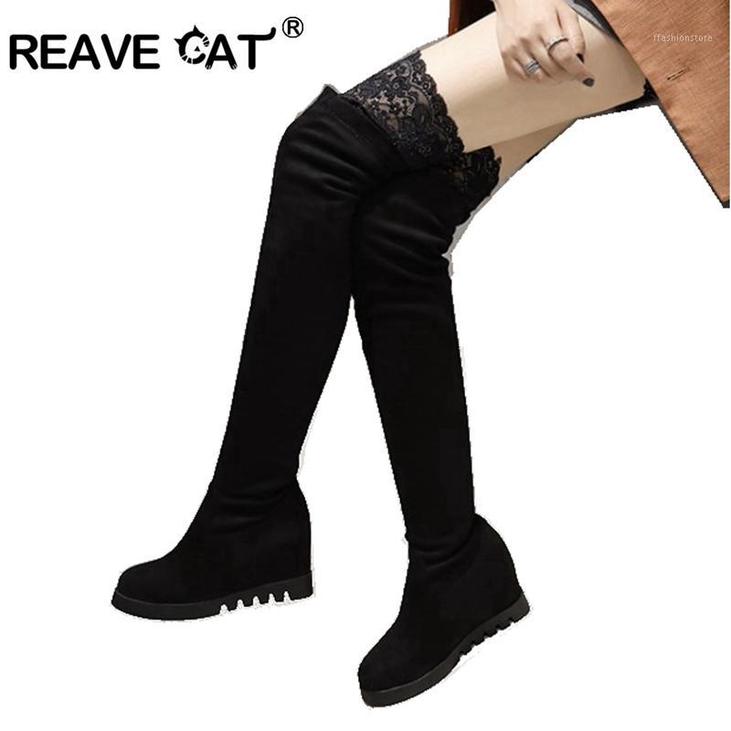

REAVE CAT 2020 Fashion Women Knee High Boots female slim Autumn Winter Warm Long Thigh High Boots Woman Shoes bottines A10391, Black
