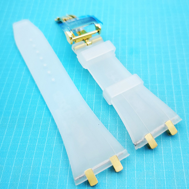 

27mm Clear Color Rubber Strap 18mm Gold Steel Strainless Folding Strap for AP Royal Oak 15400 15390 39mm 41mm Models Watch