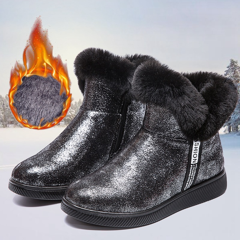 

2020 New Winter New Snow Boots Womens Warm Slugged Bottom Korean Ankle Boots Cotton-Padded Shoes with Velvet Sequined Large Size Womens Shoe, Red