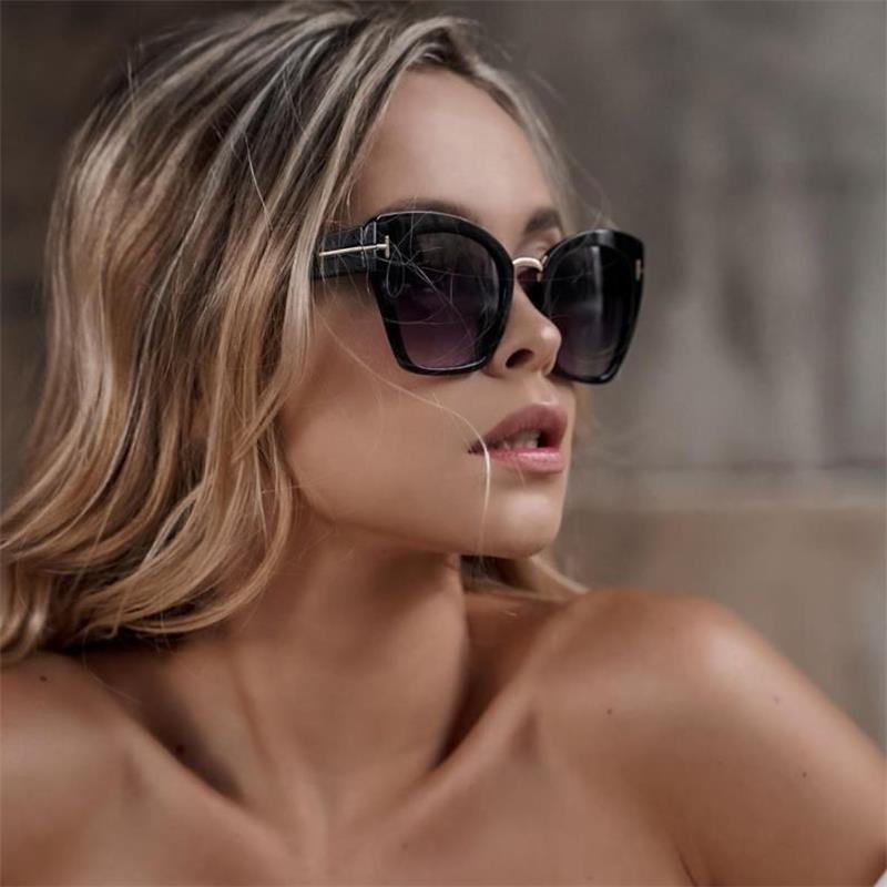 

vintage cat eye ladies sunglasses black gradient oversized shades big frame sun glasses T letter designer cateye eyeglasses