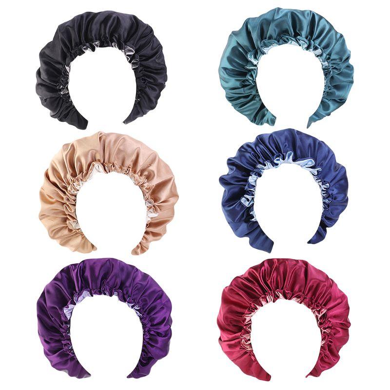 

Women Satin Sleep Hair Bonnet Cap Extra Large Double Layer Reversible Chemo Hat, Purple