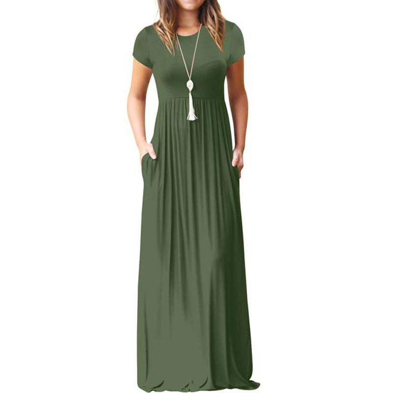 

2020 Summer Maxi Long Dress Women Loose Party Dress Ladies Floor Length Dress Female Short Sleeve A Line Dresses For Women, Apricot