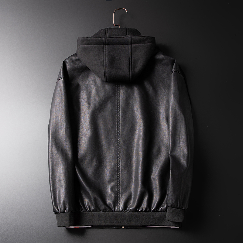 

2021 New Arrival Autumn Fashion Man's with Hoodie Jacket, Male Quality Plutonium Leather Jacket Size -3xl G59W, Black