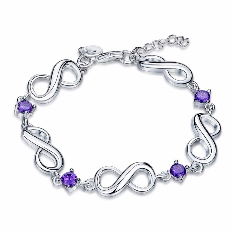 

Charm Bracelets 2021 Standard Sterling Silver Jewelry Fashion Digital Bracelet Purple Zircon Bohemian Lobster Claw Clasp