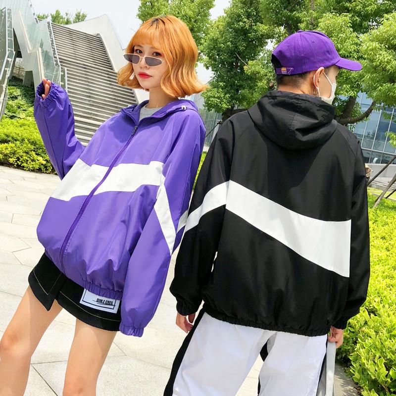 

Spring Dress New Hooded Splicing Color Contrast Casual Loose Temperament Men' Fashion Jacket Lovers Masculina, Black
