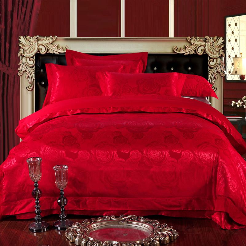 

Papa&Mima Satin Silk Cotton Linens Red Wedding Bedding Set  King Size Sheet Quilt Cover Pillow Sham, 2224022