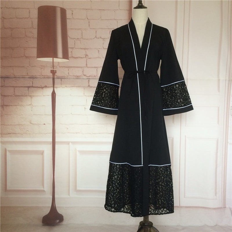 

2021 New National black sleeve with low-necked hollow-necked robe simple female dress commting spring style waistline Z6M1
