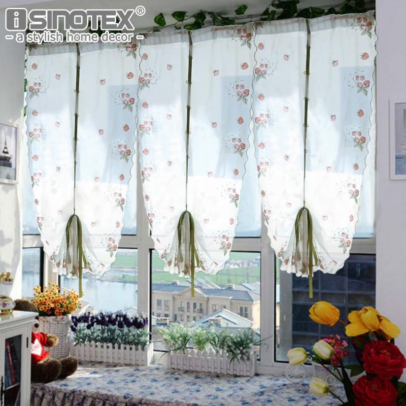 

Pastoral Strawberry Voile Roman Curtains Gauze For Kitchen Window Curtains Living Room Tulle Freeshipping, Hook