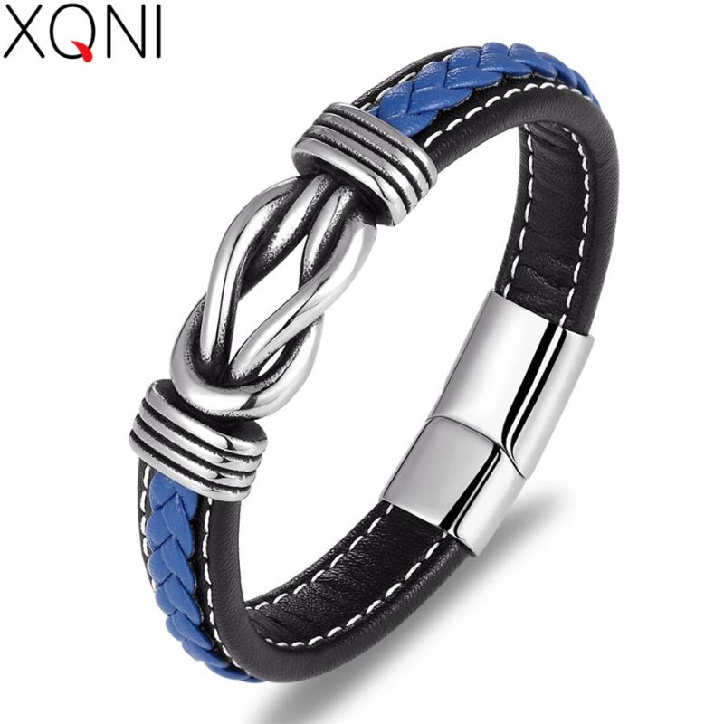 

Fashion Deluxe Irregular Graphic Accessories Men's Leather Bracelet Stainless Steel Combination for Birthday Commemorative Gifts